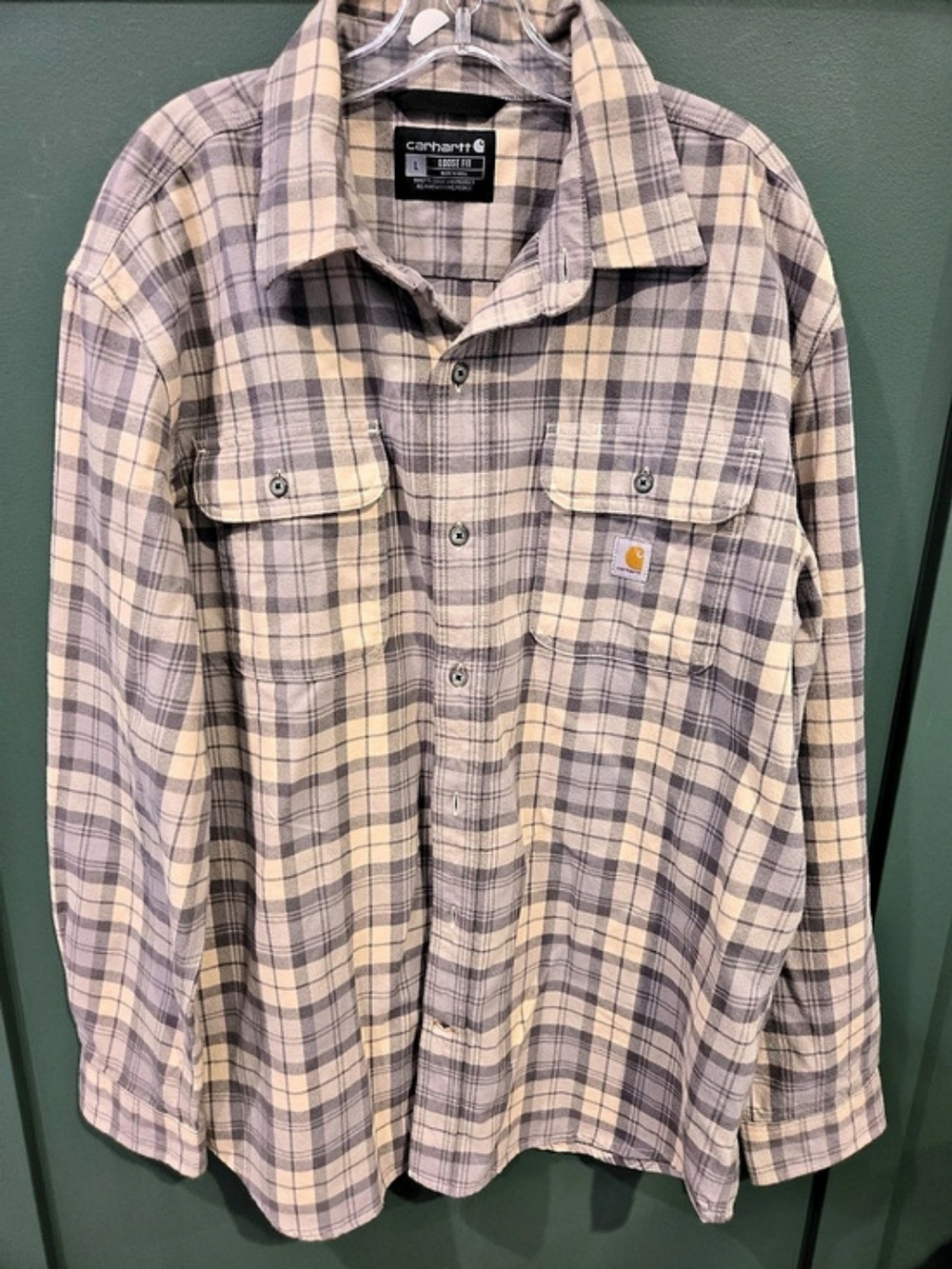 Carhartt Loose Fit Heavyweight Flannel Long-Sleeve Plaid Shirt Plaid Gray Size L